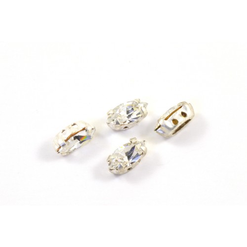 Metal spacer navette 2 rows  silver plated and crystal clear
